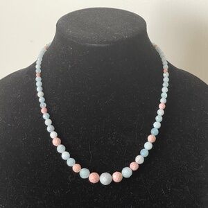 Jay King DRT Sterling, Aquamarine and Pink Opal Graduating Faceted Bead Necklace